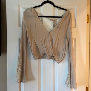 Forever 21 tan long sleeve cropped top